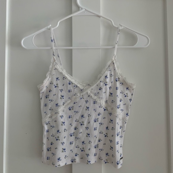Hollister Tops - Blue and White Floral Hollister Tank Top
